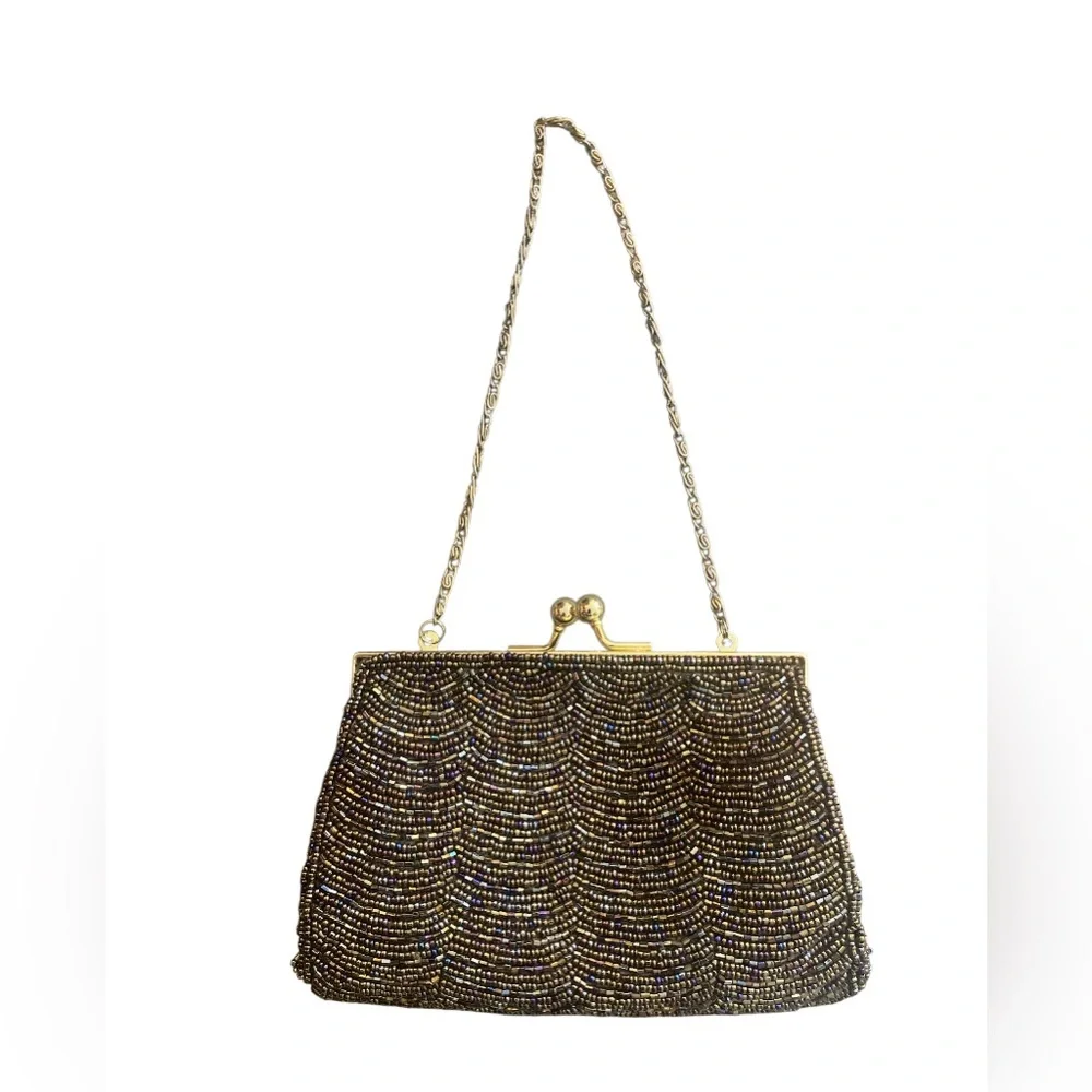 Elegant Gold Beaded Evening Bag